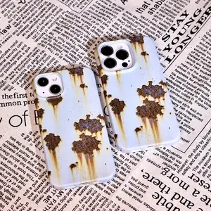 Compatible with iPhone 16 15 14 13 Pro Max Matte Case Rusty Phone Case, Glossy Rust Metal Look for iPhone Cases, Cool Creative Industrial Iron Style Inspired Rusted Shockproof TPU Shell for iPhone 16/15/14/13/12/11 Pro max