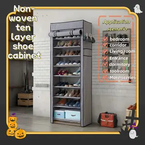 1pc 10-Tier High Capacity Shoe Rack Manager with Dust Cover, 9 Grid Shoe Rack, Tube Diameter 12mm, Entrance Shoe Rack Saves Space, Easy to Assemble, Suitable for Household Shoe Racks and Closets ，shoe storage organizer，storage and organization