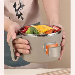 Noodle Soup Bowl with Chopsticks & Spork, 1 Count Portable Ramen Cooker Bowl, Noodle Soup Bowl for Office College Dorm Room Cooking, Bowl with Lid, Instant Noodles Bowl