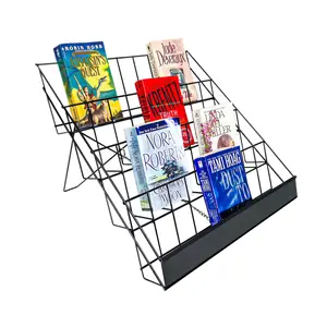 FixtureDisplays® 4-Tiered Book Signing Rack, CD Display, 18" Wire Rack for Tabletop Use, 2.5" Open Shelves, with Header - Black 119362-NF-1D