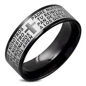 My Daily Styles Stainless Steel Ring Band - Black, Silver-Tone Design with Spanish Text Padre Nuestro Lord's Prayer Jewelry Ring Inspirational Jewelry