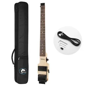 BATKING Travel Guitar Headless 6 String Guitar One-piece Canada maple neck through body design Double Locking Tremolo Bridge with Gigbag Natural