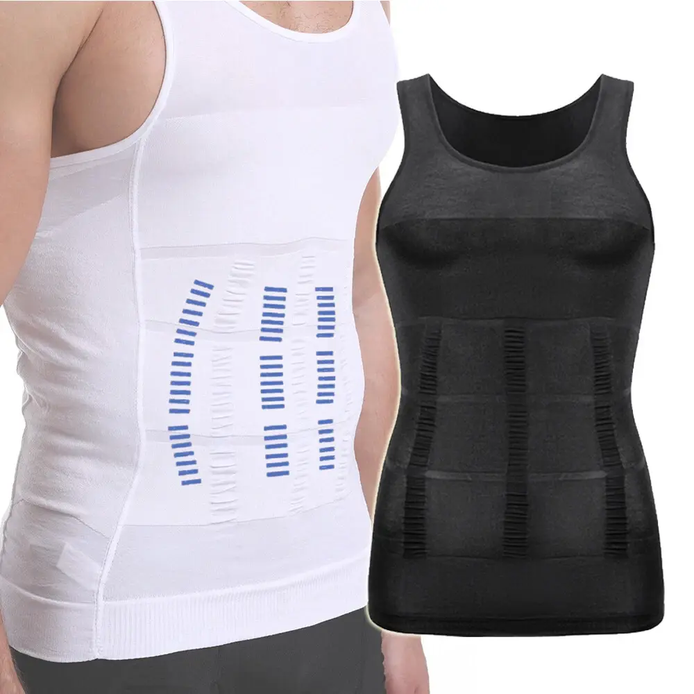 Men's Compression Shapewear Vest - 1/4 Pack, Menswear, Slim-Fitting, Stretchable, Core Stabilizing, Breathable, Plain Round Neck Sleeveless Undershirt, Gym Training & Daily Sports Activewear Soft Athletic Base Layer Chest Binder, Shapewear Body Sculpting