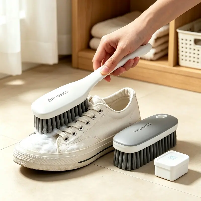 Dual Pack Household Cleaning Brush Set, Soft Stiff Bristle Hand Scrub Brushes, Multi Purpose Long Handle Shoe Brush for Shoes Clothes Bathroom Floor Daily Stain Removal