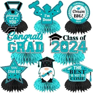 8 Pcs Teal Graduation Party Decorations Honeycomb Centerpieces, Teal Graduation Decorations for Table, Graduation Decorations Teal 3d Double Side Honeycomb Decorations