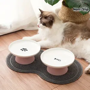 [Ceramic Cat Bowl  Paw Print] Elevated Ceramic Cat Bowl  Paw Print Design - Non-Slip, Neck-Friendly Feeding Dish for Cats & Dogs Spotting Scope with Tripod