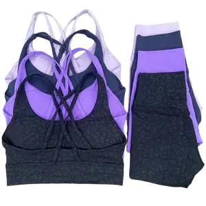 StyleYoga Clothes 2 Piece Gym Back Bra Waist Fitness Suit Running Workout Tracksuit Yoga Pant Breathable Elastic Camisole Apparel Fit Strappy Set Shorts Athletic 2-in-1 Stretchy Casual Sportswear