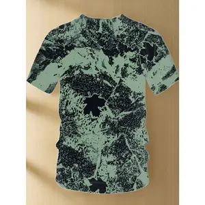 Men's 3D Digital Printed Abstract Grunge Maple Leaf T-Shirt - Dark Green & Black Suitable for - Wear, Lightweight Breathable Polyester Crew Neck Tee, Casual Short Sleeve Top for Daily Wear & Gifts, S-3XL (Machine Washable)