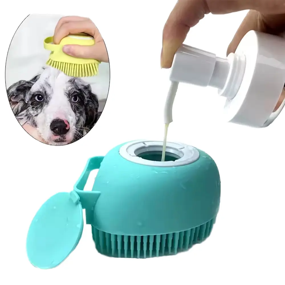 Eco-Friendly Modern Silicone Dog Shower Brush, Shampoo Dispenser, Bath Massage Grooming Tool for All Seasons