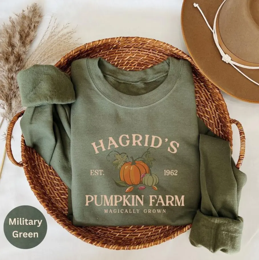 Hagrid's Pumpkin Patch Fall Shirt - Sweatshirt - Hoodie, Hagrid's Pumpkin Patch Fall Shirt, Pumpkin Patch Shirt, Fall Tee, HP Fan Gift, Potterhead Gift, Halloween Tee, Full Color, For Men, For Women, Casual, Classic Fashion, Full Sizes, Tee Print