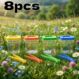 Set of 8 Insect Observation Box with Tweezers magnifying glass Insect Catcher Insect Collection Box Science Nature Exploration Set, Party Gifts Birthday Gifts