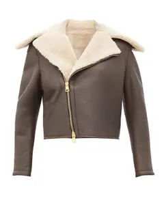 MotorCycleJackets Women's Chocolate Brown Faux Shearling Real Sheepskin Leather Jacket