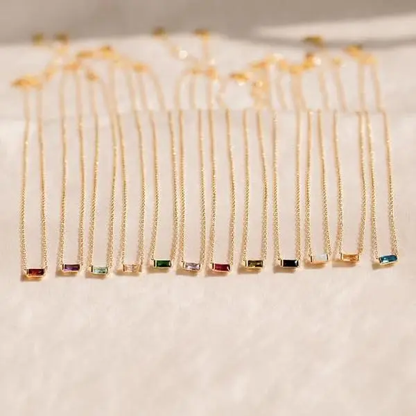 Birthstone Necklace for Women, Dainty 14K Gold Plated Cubic Zirconia Pendant Necklace Cute Gold Necklace Simple Gold Choker Necklace Trendy Birthday Gifts for Women