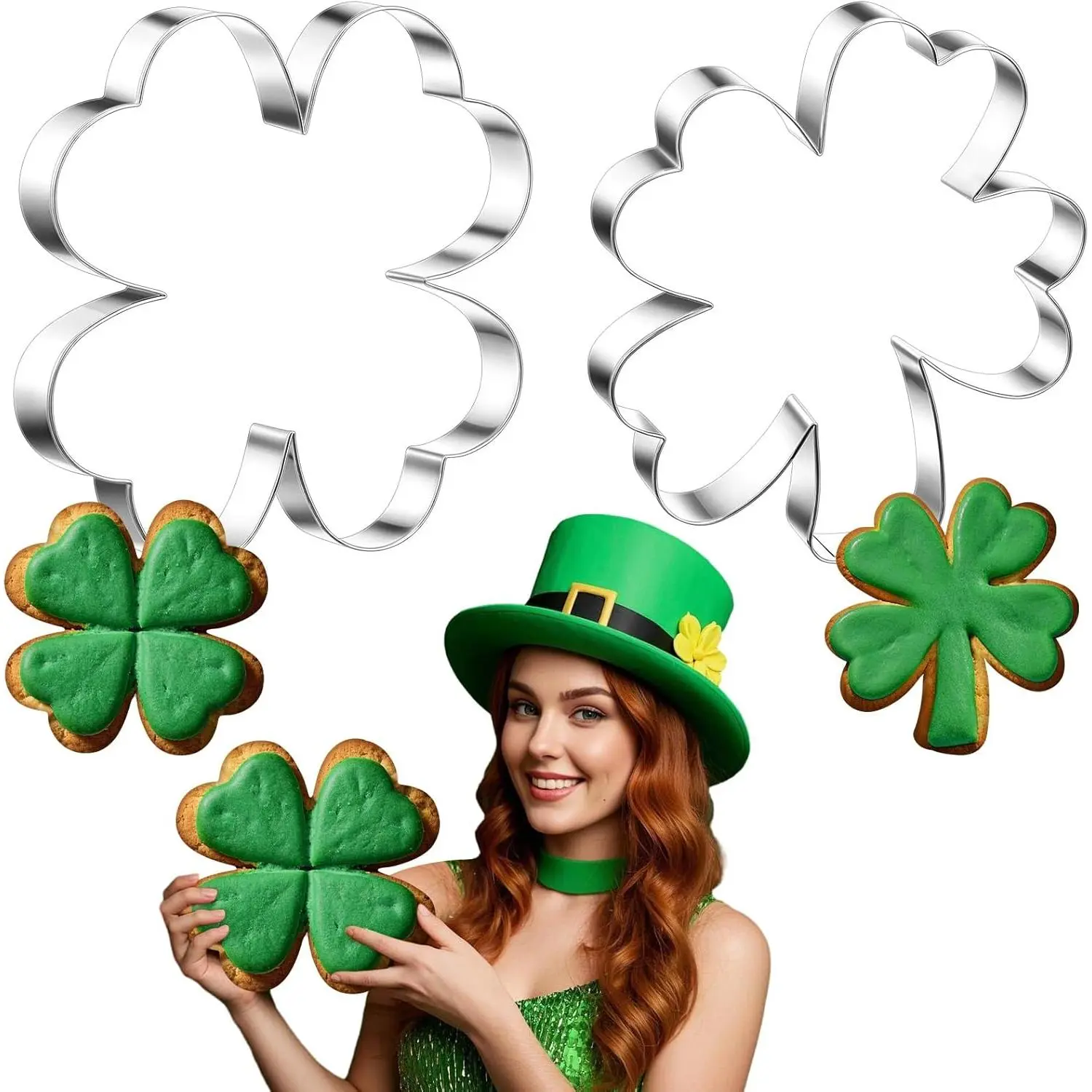 2 Pcs Large St. Patrick's Day Cookie Cutters 8" Extra Shamrock Clovers Stainless Steel Giant Cutter for Holiday Baking