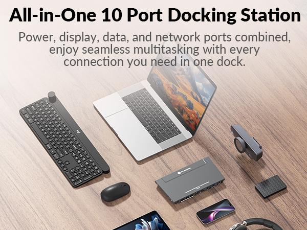 AV Access KD-E30 KVM Switch Docking Station for 2 Desktops & 1 Laptop, Dual 4K HDMI Monitors, 100W USB-C Charging, EDID, 10-in-1 USB-C Dock, 1G Stable Internet