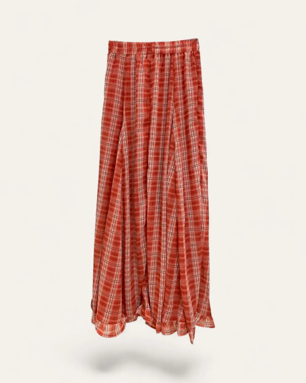 Women's Lightweight Polyester Woven Plaid Casual Skirt - Elastic Waist Lady's Bottoms