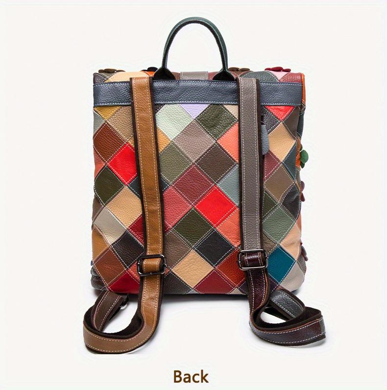 Women's Vintage Patchwork Backpack with 3D Flower Applique and Adjustable Straps