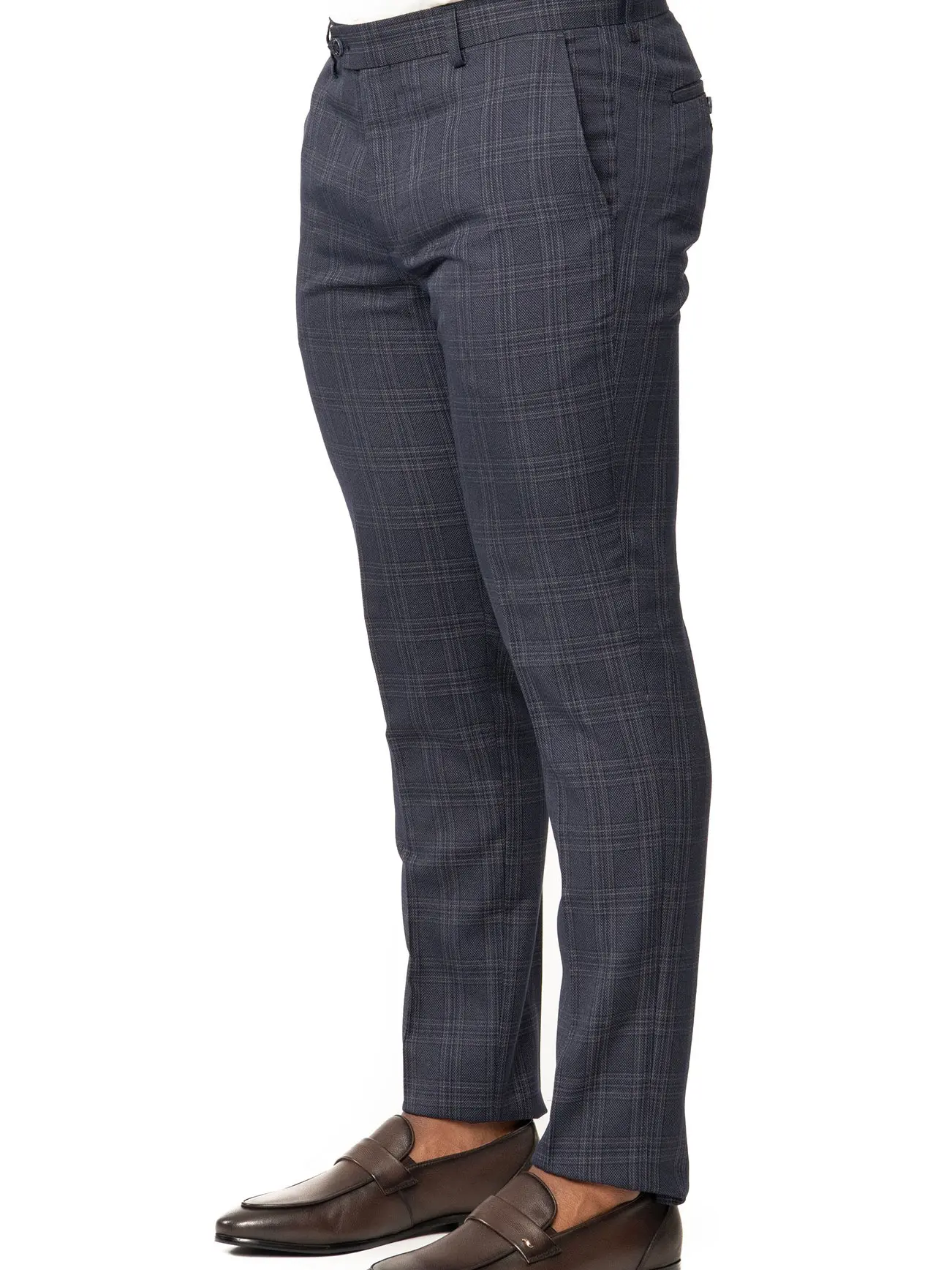 Slim Fit Men's Eggplant Plaid Dress Pants No Pleats Flat Front Fitted Suit Trouser Formal Slacks 2311 AZARMAN
