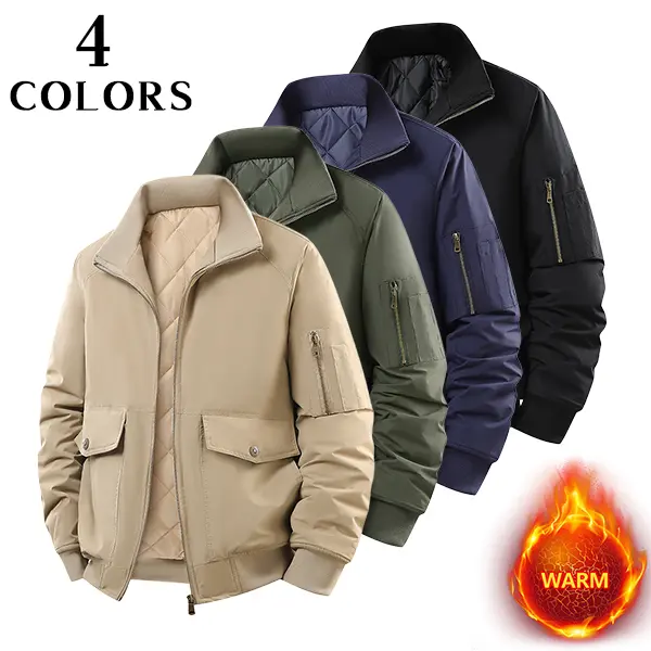 Men’s aviator jacket, available in 4 colors, thickened for autumn/winter with a stand collar, warm workwear outerwear