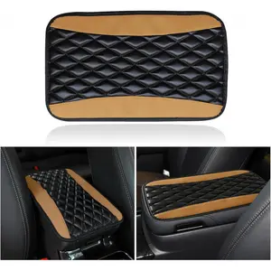 Auto Center Console Pad, Universal Waterproof Armrest Seat Box Cover, Car Interior Accessories, Leather Auto Armrest Cover Protector for Most Vehicle, SUV, Truck (Beige)