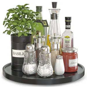 Lazy Susan Organizer for Table Cabinet,13" Bamboo Kitchen Countertop Organizer for Salt Olive Oil and Pepper Counter Sink Trays Wooden Turntable for Spice Soap Bottles Dining Room Decor Black