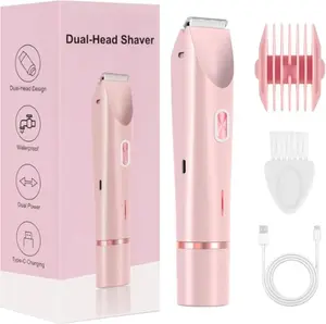 Electric Bikini Trimmer for Women 2 in 1 Dual Head Bikini Trimmer & Body Shaver, Waterproof Painless Bikini Shaver, Pubic Hair Trimmer for Private Area & Body Hair,Gifts for Women