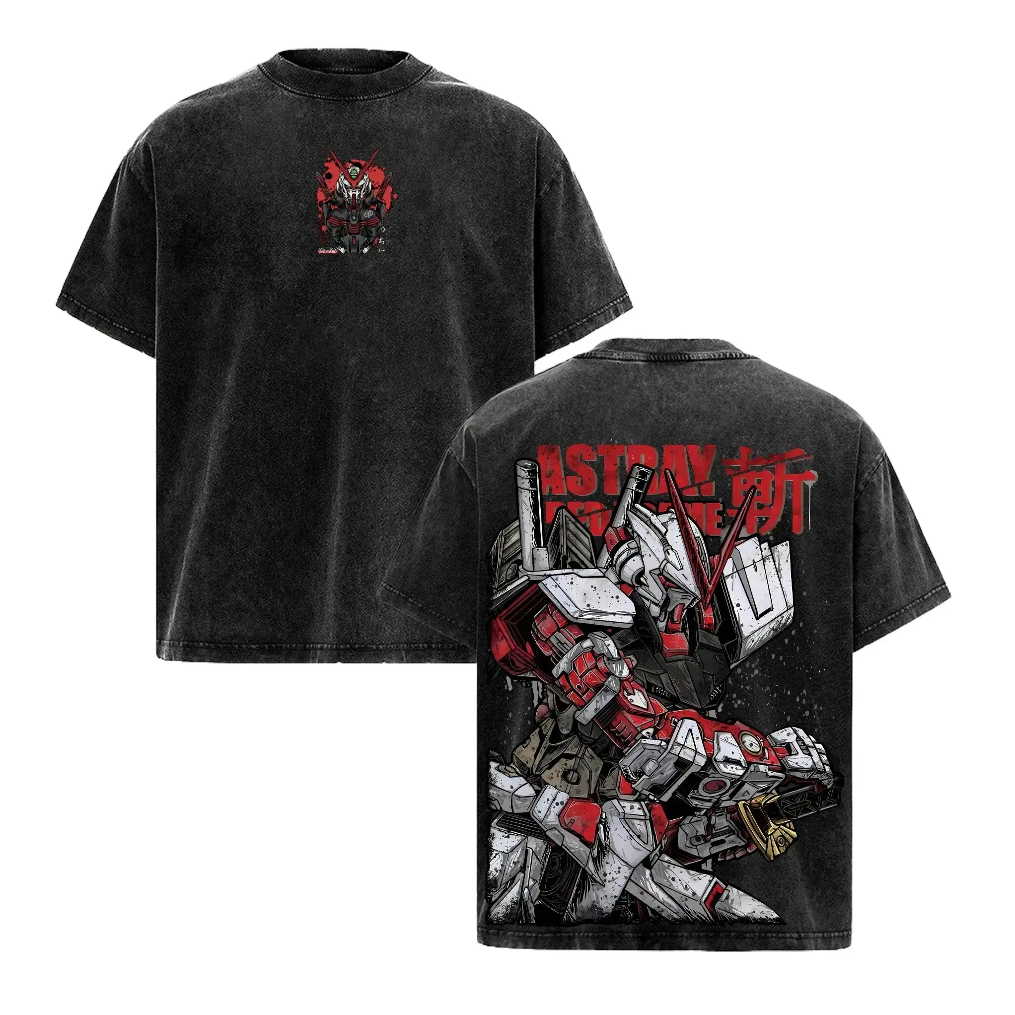 Vintage Acid Wash Anime Robot Tee, Oversized Cotton Unisex Gundam Style Graphic Shirt for Men & Women. Retro Japanese Streetwear RX-78 Mecha T-Shirt With Red White Mech Design. Epic Sci-Fi Giant Robot Manga Apparel Gamer Gift Everyday Wear Clothes.