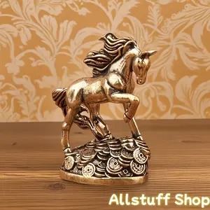 Collectible Figurines, Vintage Brass Horse with Coins | Prosperity And Wealth Symbol, Charm Decor for Various Room Types