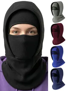 Men's Winter Fleece Beanie Hat, Windproof Face Mask Neck Gaiter Headwear, Tactical Windproof Cold Weather Motorcycle Cap, Casual Plain Design