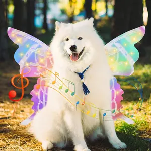 Pet Glowing Wings, Pet Electric Fairy Wings Costume, Pet Butterfly Wings with LED Lights and Music Halloween Cosplay Party Dress Up Colorful Moving Butterfly Wings for Pet Dog