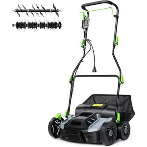 Electric Lawn Dethatcher Scarifier 15.5 Amp, 14-Inch Corded Dethatcher with 14.5 gal Collection Bag, 5-Position Depth Adjustment & 3-Height Adjustable Handle for Yard Care and Lawn Aeration