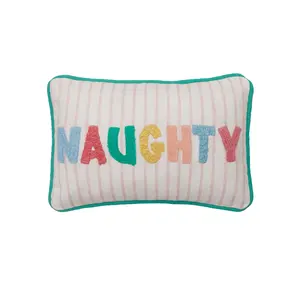 Peking Handicraft 31DD80C12OB 8 x 12 in. Holiday Stripes Naughty Nice Poly Fill Hook Pillow, Multi Color