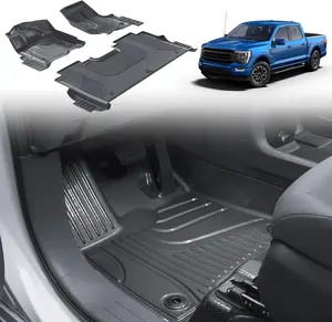 Truck Floor Mats, Custom-Fit Car Interior Accessory for Ford F-150/F150 Lightning SuperCrew Cab 2015-2025 (Excludes Rear Seats with Under-Seat Fold Flat Storage), Carbon Fiber Pattern 1st & 2nd Row Floor Liners