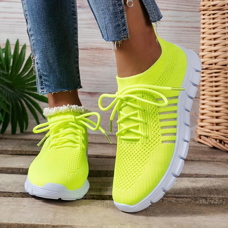 Women's Neon Green Athletic Sneakers - Breathable Mesh Fabric, Lightweight Running Shoes with EVA Sole, Lace-Up Low Top Design, All-Season Casual Footwear