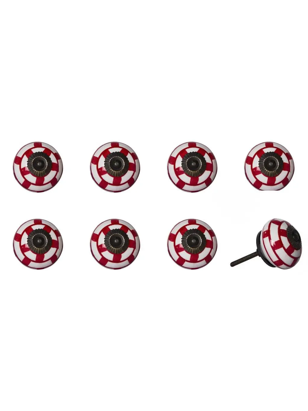 212 MAIN Artisanal Design Hand-Painted White & Red Ceramic-Metal Drawer Pull Knobs & Doorknobs (Set of 8, 1.5x1.5in) - Flower/Botanical Living Room Decor, Transform Furniture, Large Appliance Parts & Accessories