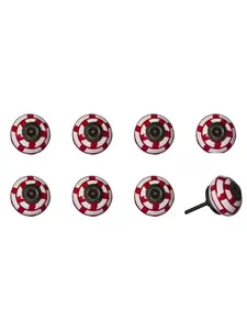 HomeRoots 544429 White & Red Ceramic & Metal Drawer Pull Knobs - Set of 8