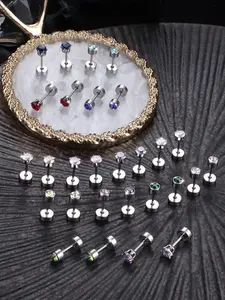 14 Pairs Assorted Color Zirconia Ear Piercing Stud Earrings for Women Men Stainless Steel with Brilliant Luminous CZ Stable Internal Thread Back Construction Simple Piercings for Tragus Helix All Cartilage Ear Piercing Daily Fashion Adornment Decoration