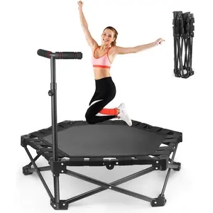 Foldable Mini Trampoline -- -Step Fold & Open, 42" Rebounder Trampoline for Adults & , 450lbs Max Load, Adjustable T-Bar, Indoor & Outdoor Workout