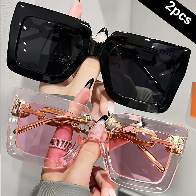Women's 2-Pair Semi-Rimless Sunglasses - Rose Gold Metal Frame, Transparent Gradient UV400 Blue Light Glasses, Lightweight Sleek Vintage Eyewear, Gold-Themed Fashion Accessory for Parties, Outdoor Activities, Womens Sunglasses