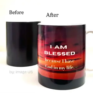 Image US Blessed Heat Color Changing Mug 11 oz Ceramic - I AM BLESSED Design Before & After Transformation