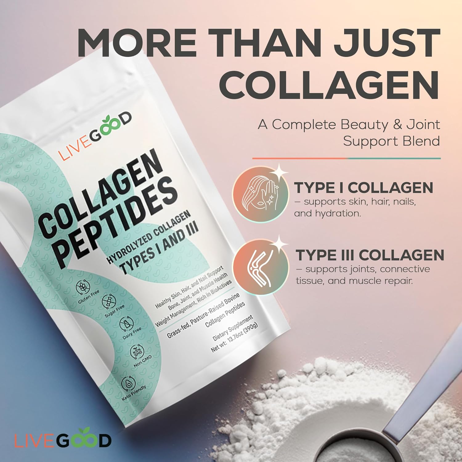LIVEGOOD Collagen Peptides – Hydrolyzed Collagen Powder with Hyaluronic Acid | 30 Servings LIVEGOOD Collagen Peptides – Hydrolyzed Collagen Powder with Hyaluronic Acid | 30 Servings