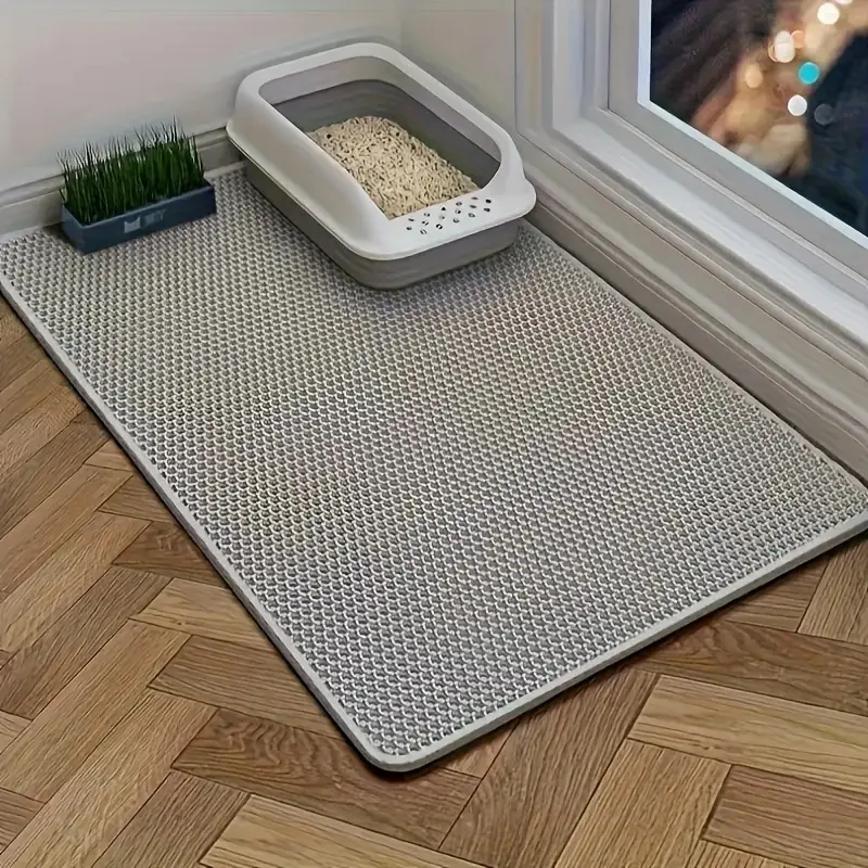 The oversized double-layer splash proof cat litter mat is waterproof, non slip, odor proof, easy to clean and store, making it perfect for indoor cat