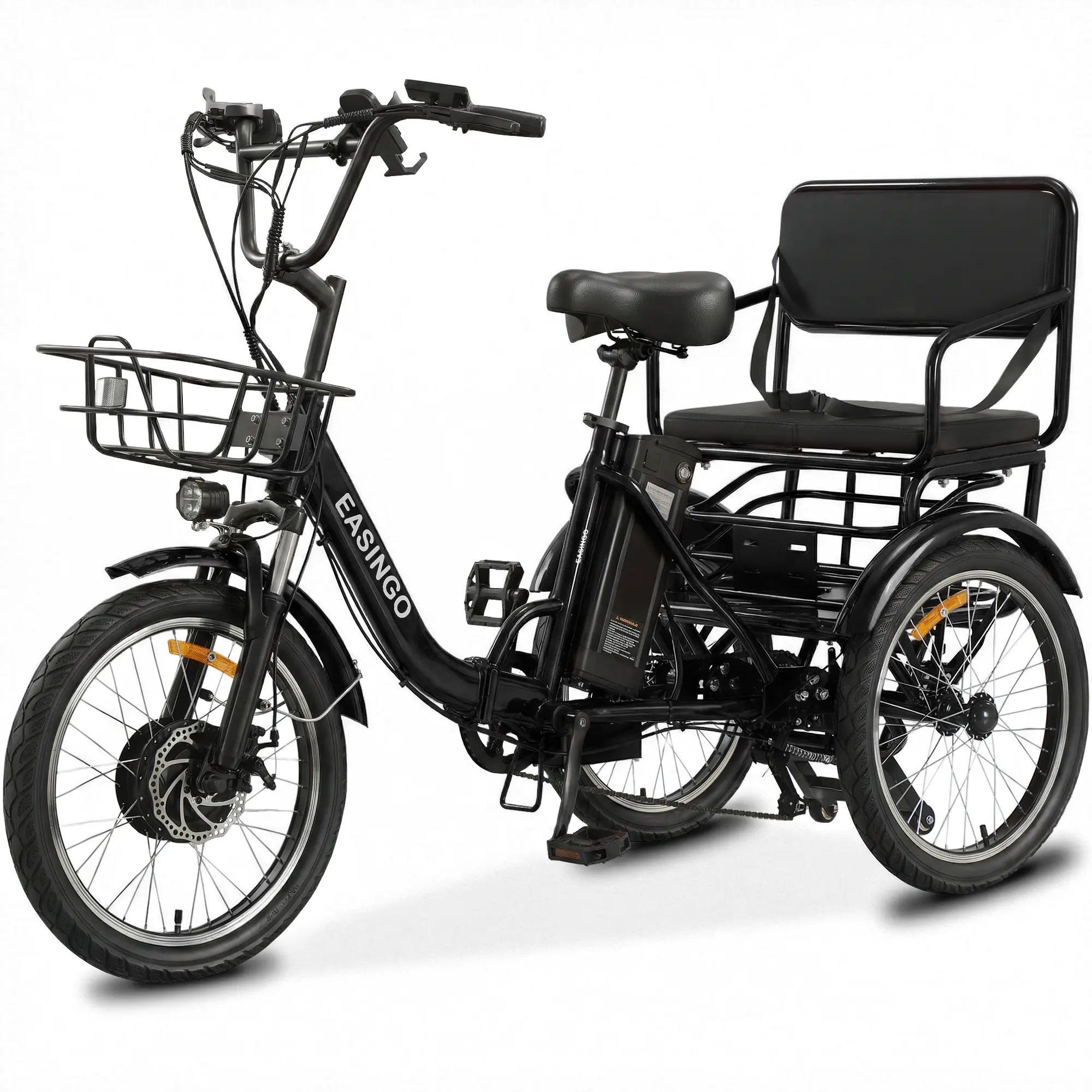 Foldable 2-Seater Electric Tricycle for Seniors, Christmas Gift, 48V 13Ah Battery, 30-mi Range, 15mph Max Speed, 400lbs Load Capacity, 88.18lbs, Ideal for Parent-Child Outings