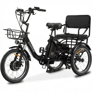 Foldable 2-Seater Electric Tricycle for Seniors, Christmas Gift, 48V 13Ah Battery, 30-mi Range, 15mph Max Speed, 400lbs Load Capacity, 88.18lbs, Ideal for Parent-Child Outings