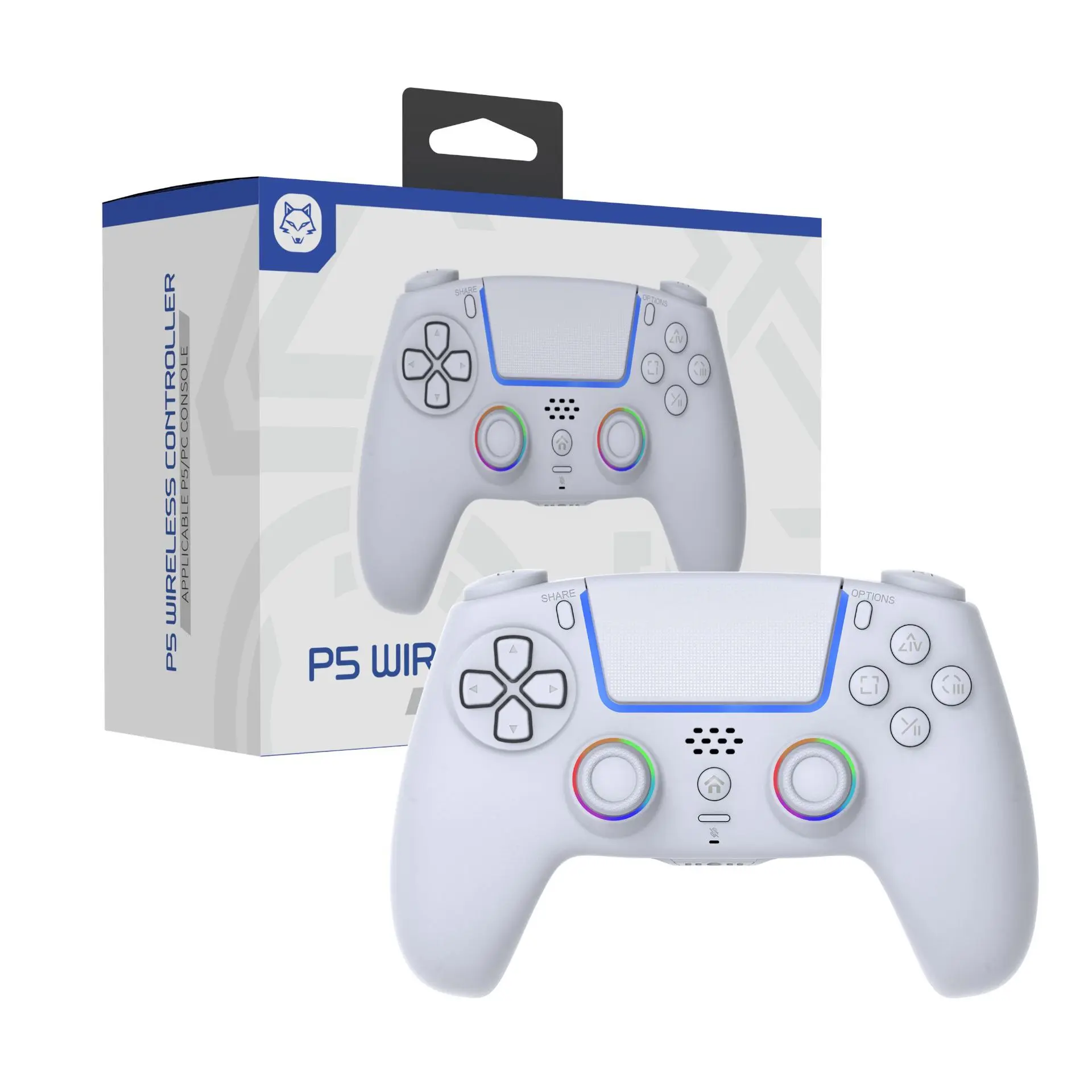 Wireless Gaming Console Controller for PS5, Windows PC, Mac - Hall Effect Trigger, Remappable Back Buttons, RGB Ambient Lighting with Rainbow Borders, 6-Axis Gyroscope Vibration, 1000mAh Battery, 3.5mm Audio Port, Plastic USB Grip
