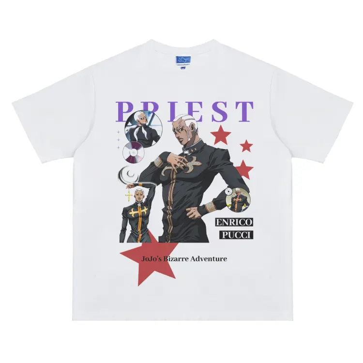 JoJo "Father Pucci" Vintage Oversized Tee Anime T-shirt 100% Cotton Original Design Men's Top for Fans Menswear Tshirt Streetwear Crewneck Shortsleeve Tropical Casual