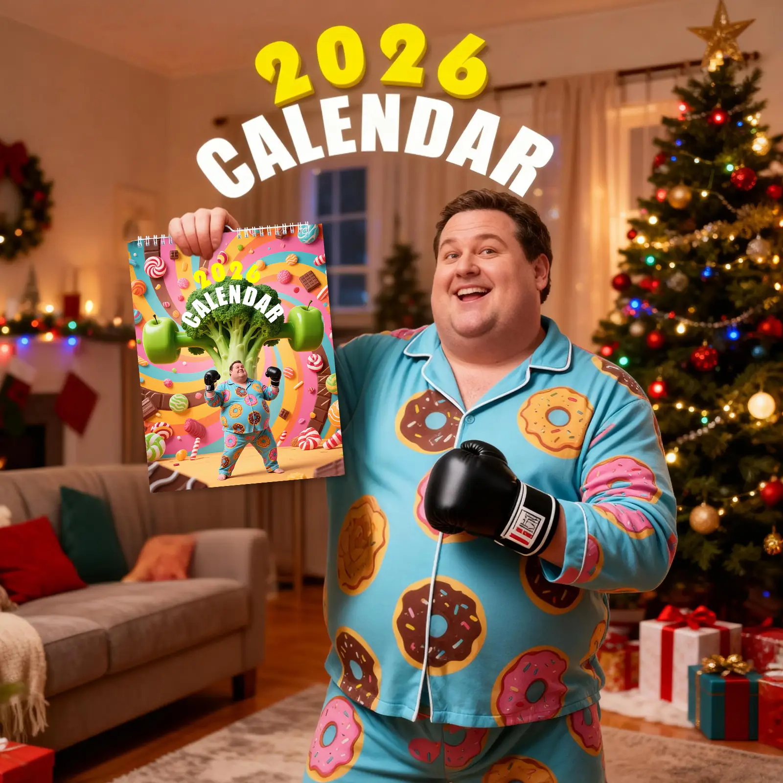 Christmas gift 2026 Sugar Control Calendar - Funny Weight Loss & Diet Motivation Planner | Gift for Family & Friends Large Folded Academic Wall Calend