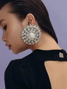 Elegant Rhinestone Accents Earrings, Multi-Layered Round Design, Perfect for Work Commute & Dates, Stylish Accessory