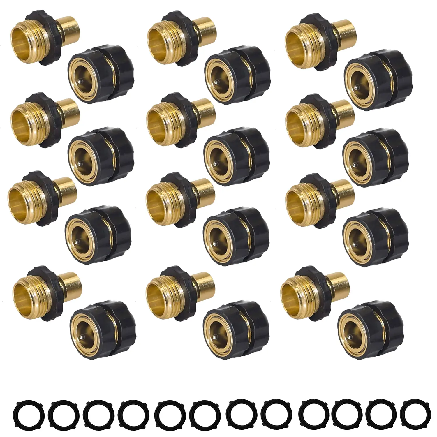 12 Pack Durable 3/4 Inch Garden Hose Quick Connector Set - 3/4" Standard Male/Female Fittings with Grips, Threads, Leakproof Design, Convenient Faucet Hose Attachment Parts for Outdoor Home Improvement, Leakproof Grip