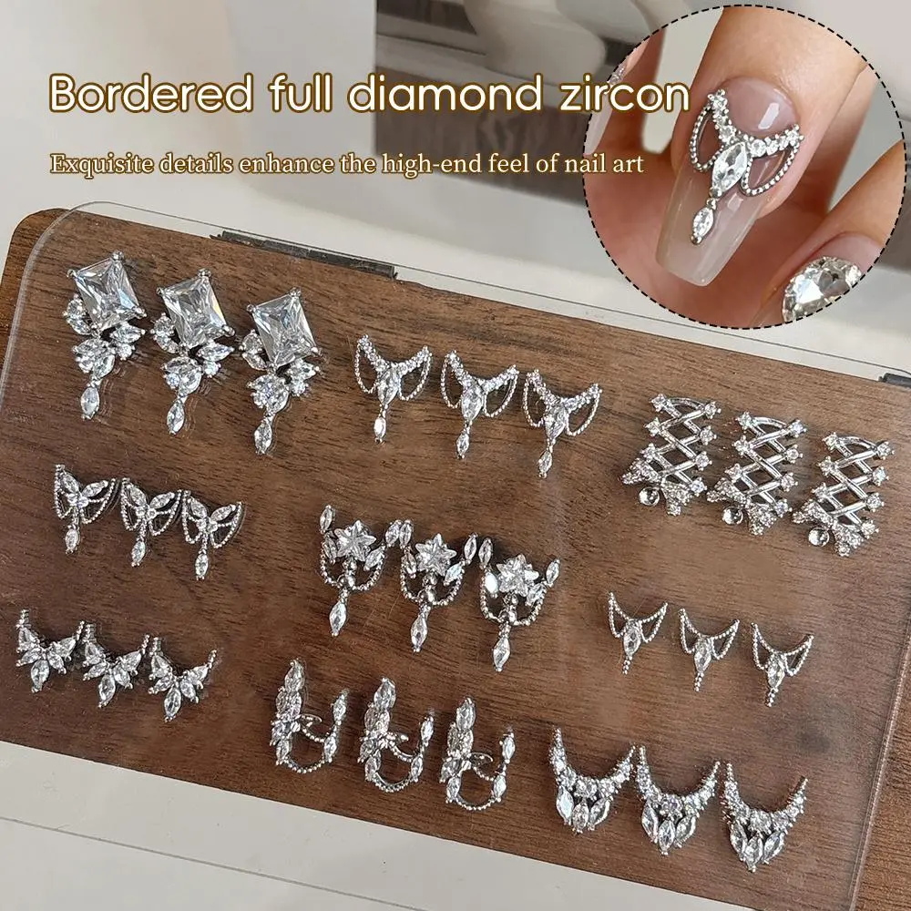 KANIU 1PCS Hollow Out Nail Diamond Charms Luxury Butterfly Chain Nail Zirconia Tassel Alloy Charms For Long Nail Art Designs
